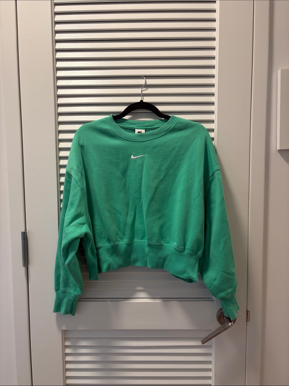 Nike Mint Green Cropped Sweatshirt with White Swoosh